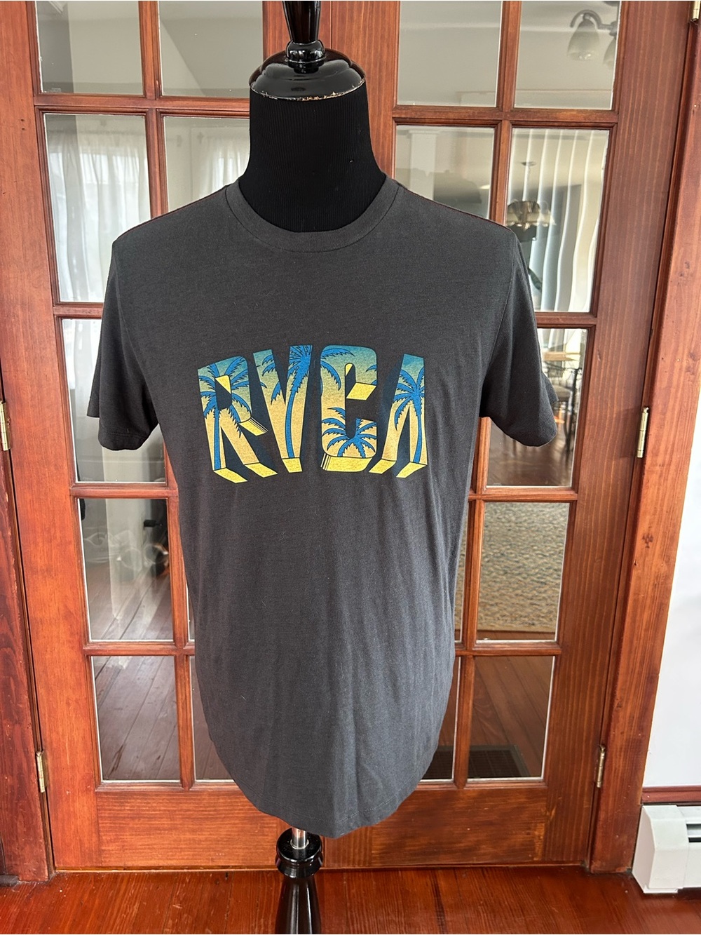 RVCA Shirt Large Adult Dark Gray Spell Out Logo Tri Blend Casual